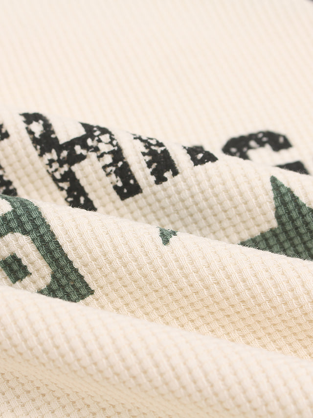 Camo Raglan-Sleeve Graphic Oversized Waffle T-Shirt