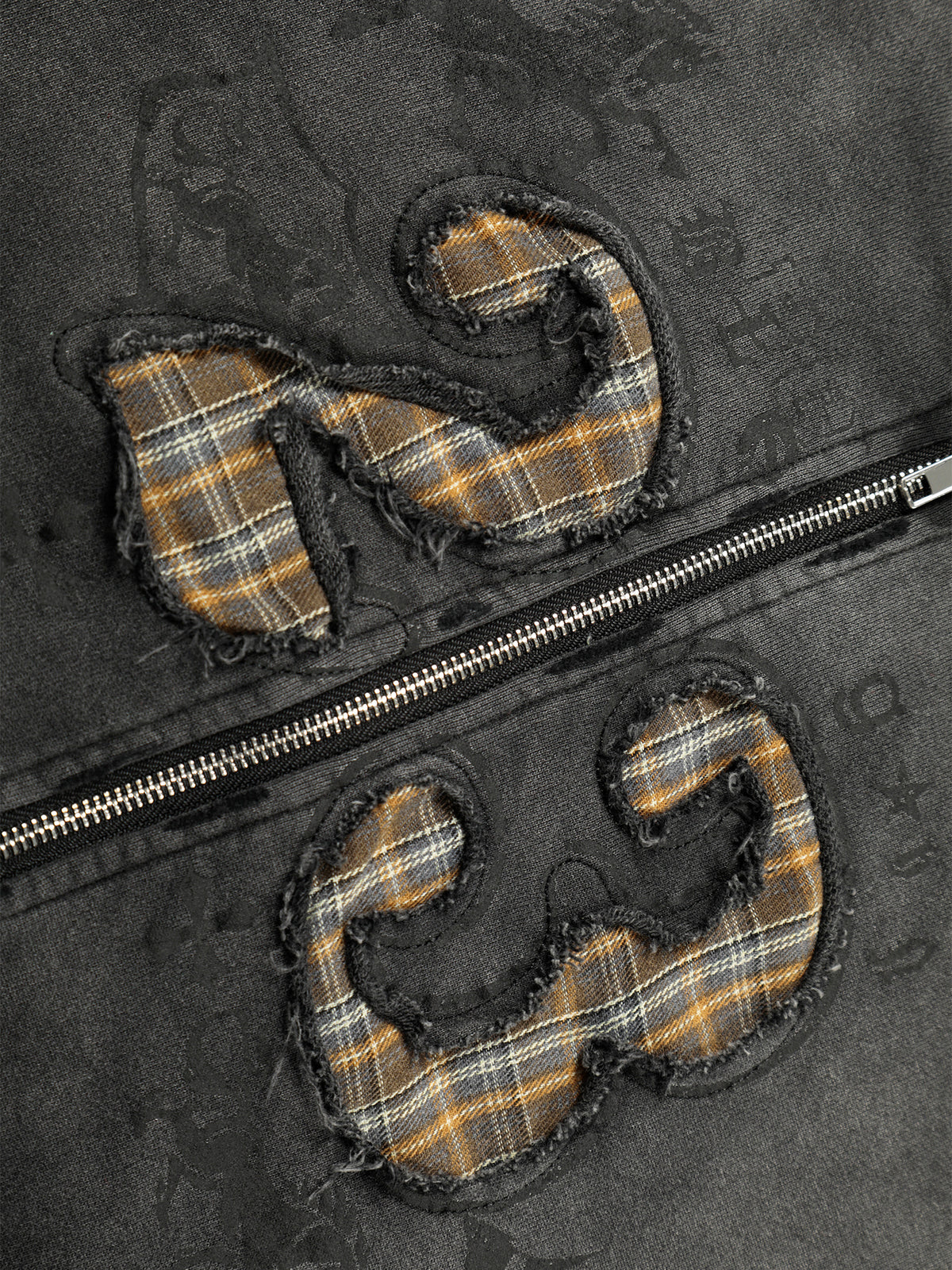 Ombré Wash Plaid Appliqué Number 23 Boxy Zip Hoodie