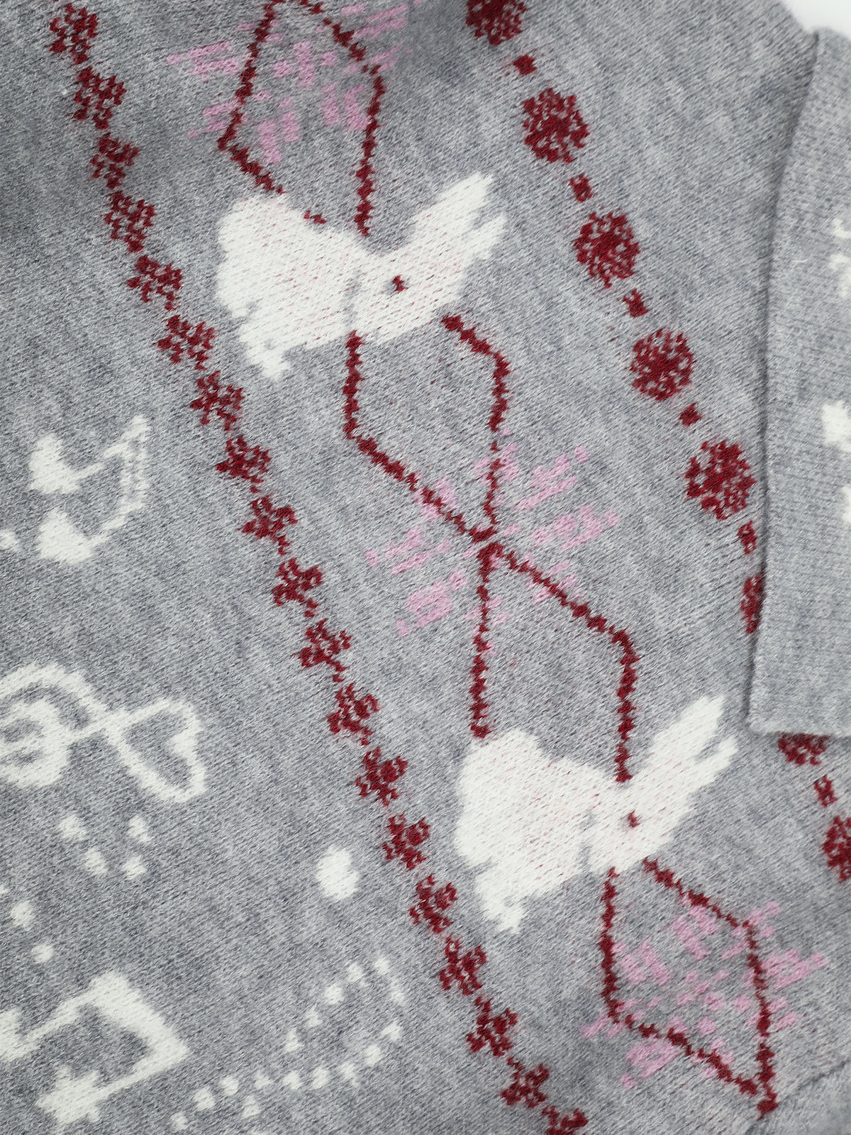 Bunny Argyle Jacquard Asymmetrical Foldover Collar Cable-Waist Slim Knit Sweater