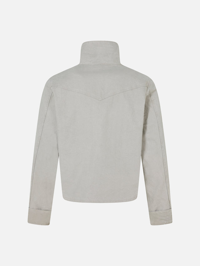 Military Frog-Button High-Neck Boxy Canvas Jacket