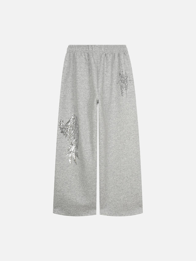 Sequin Angel-Wing Graphic Straight Sweatpants
