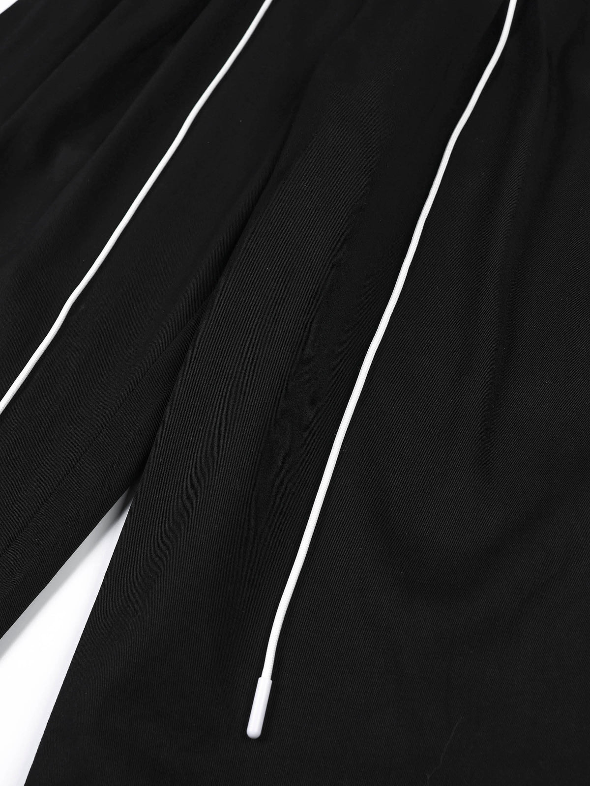 Lace Double-Waistband Contrast-Piping Baggy Barrel Pants