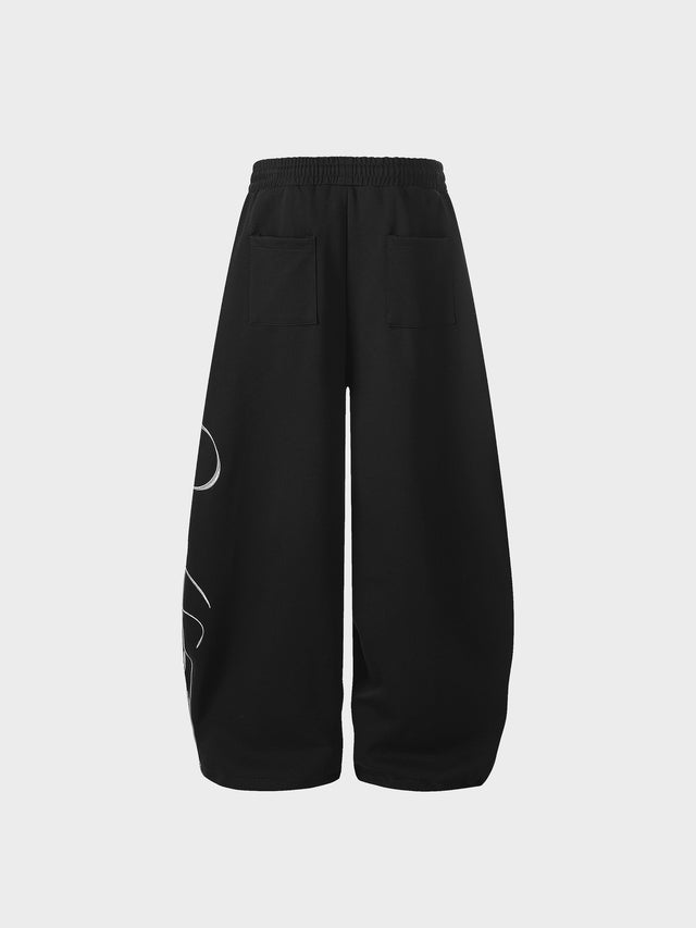 Reflective Piping Cursive Script Embroidered Baggy Sweatpants