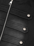 Buttoned Military-Trim Oversized Zip-Up Hoodie
