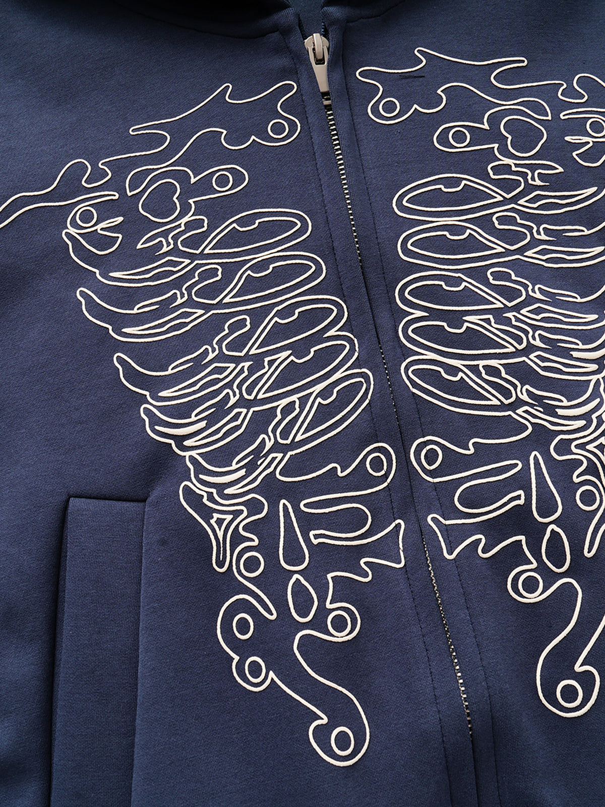 Tribal Ribcage Graphic Print Zip-Up Boxy Hoodie