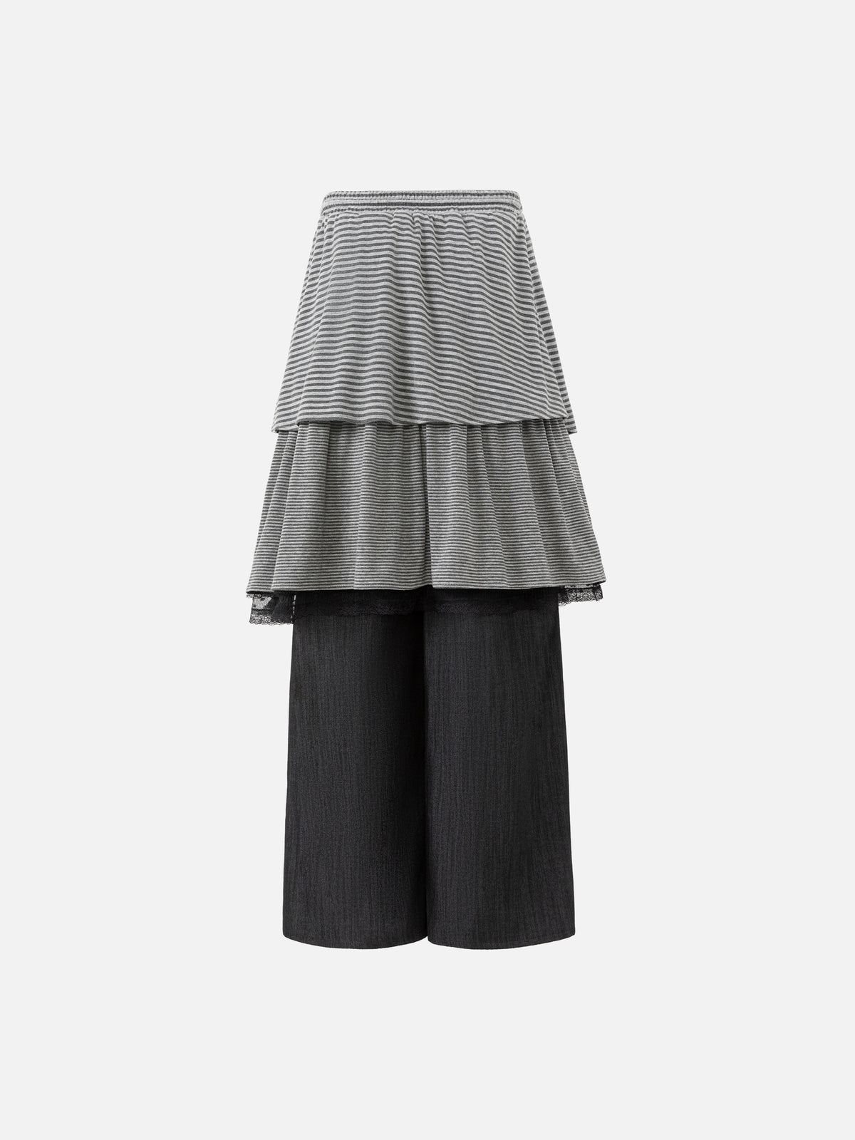 Layered Striped Ruffled-Skirt Baggy Pants
