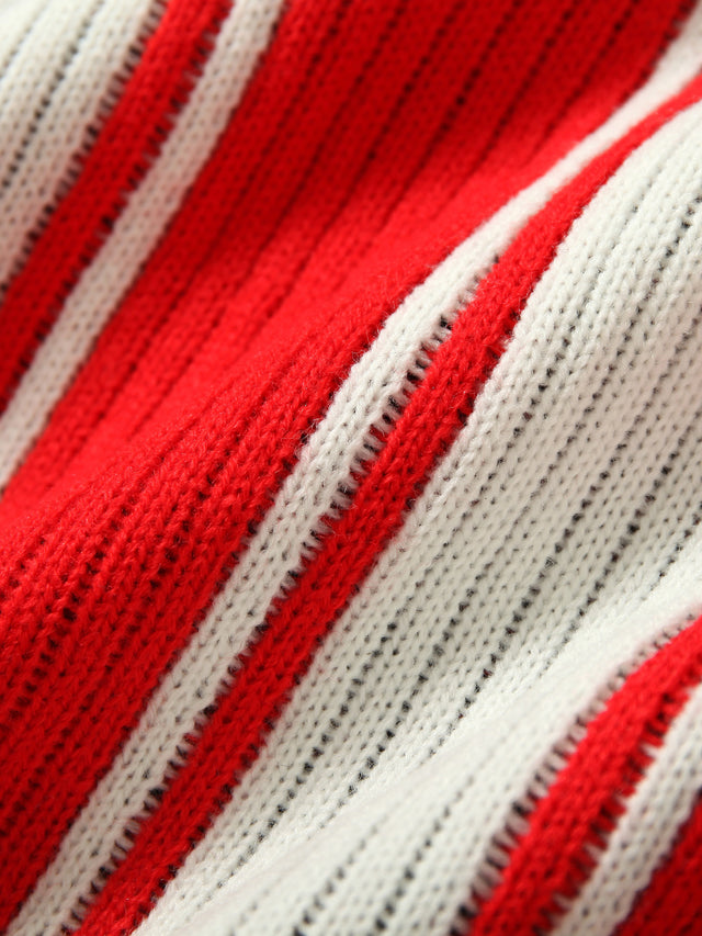 Number Striped Pattern Sports Knit Sweater