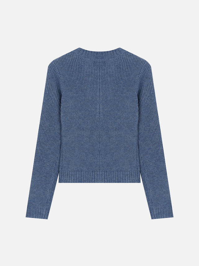 Rib-Knit Button-Front Henley Sweater