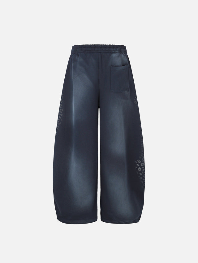 Faded Leopard-Print Script Graphic Baggy Sweatpants