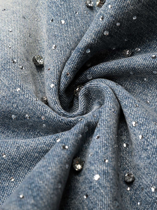 Rhinestone Spattered Faded Baggy Jeans