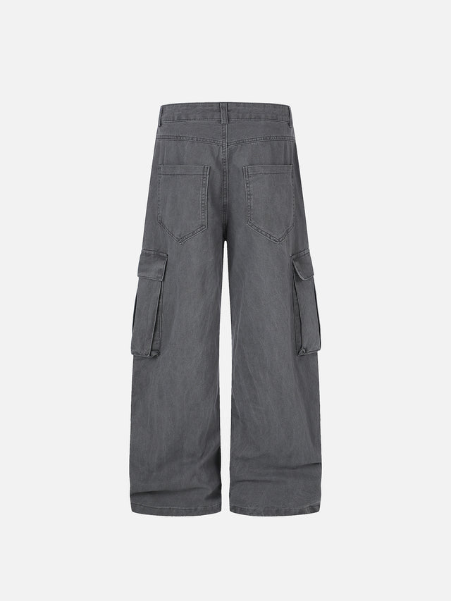 Washed Belt-Print Straight-Leg Cargo Jeans