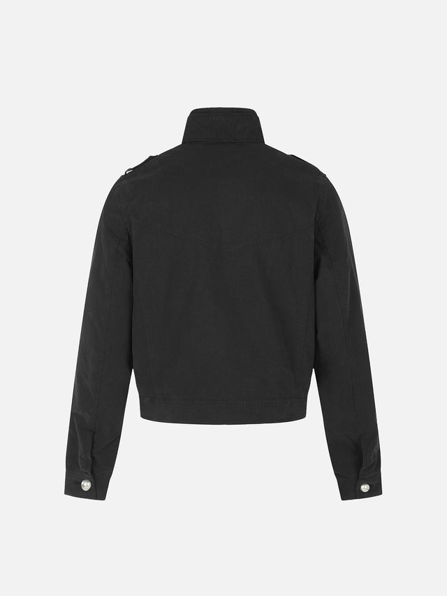 Military Double-Breasted Button-Panel Boxy Cotton Jacket