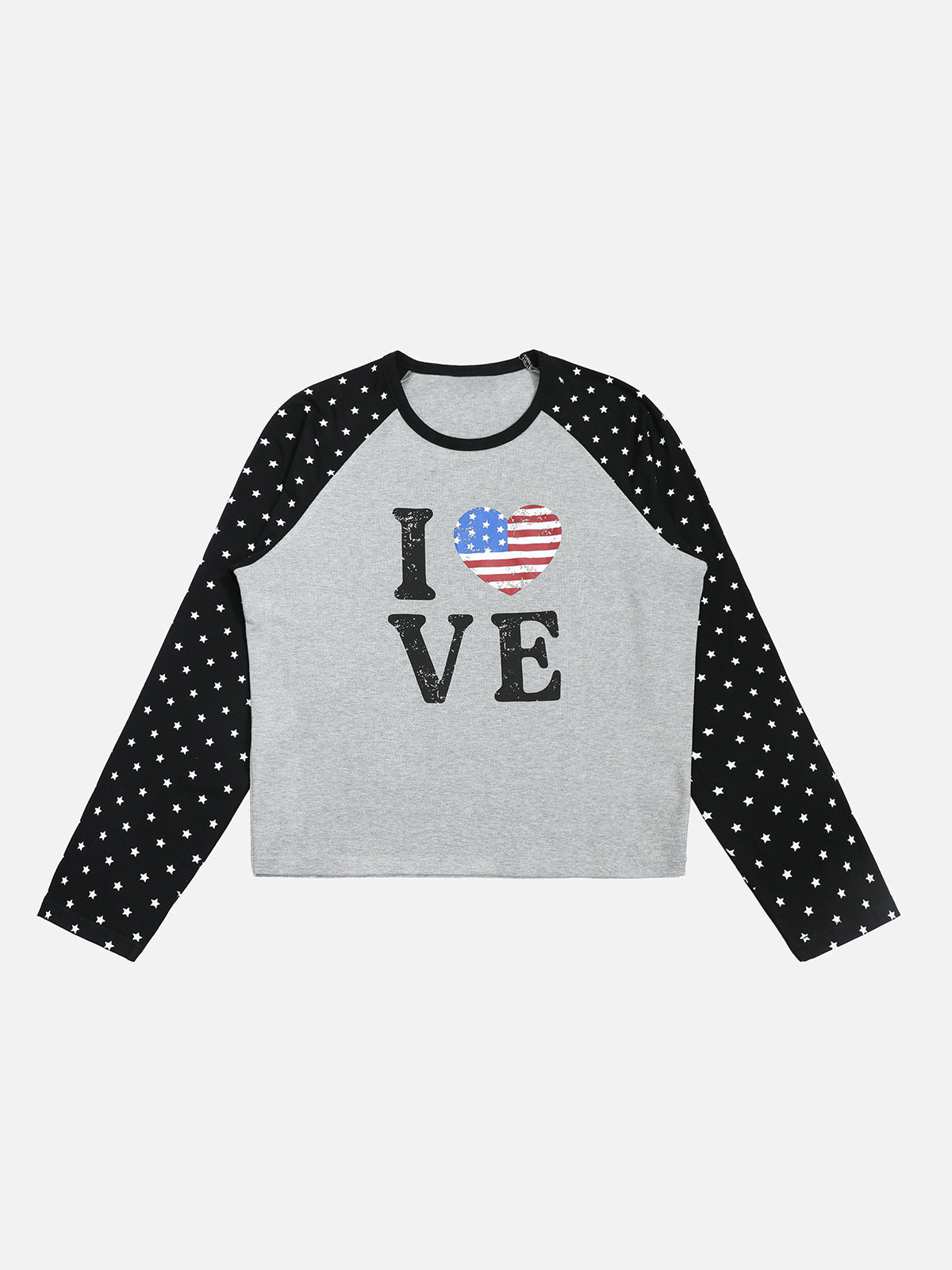 Star-Print Raglan Sleeve Cropped Graphic Long-Sleeve T-Shirt