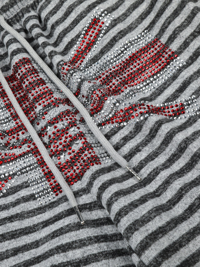 Rhinestone Union Jack Striped Fleece Baggy Cargo Pants