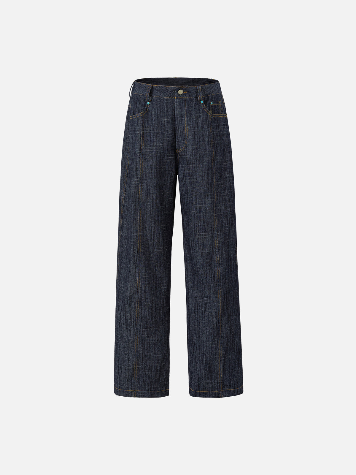 Contrast-Stitched Centre-Seam Straight-Leg Jeans