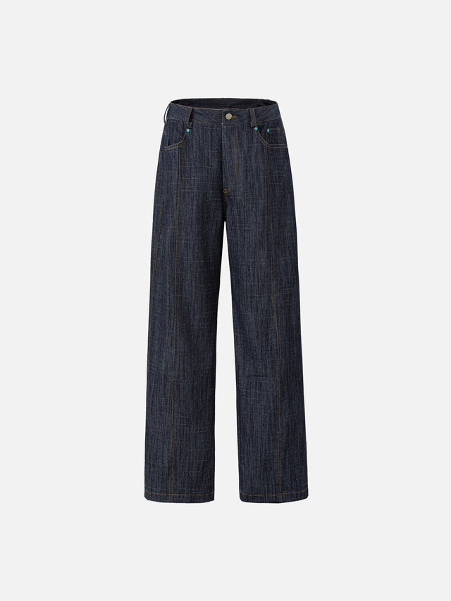 Contrast-Stitched Centre-Seam Straight-Leg Jeans