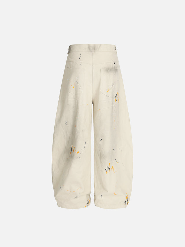 Paint-Splatter Smudge-Detail Curved Baggy Pants