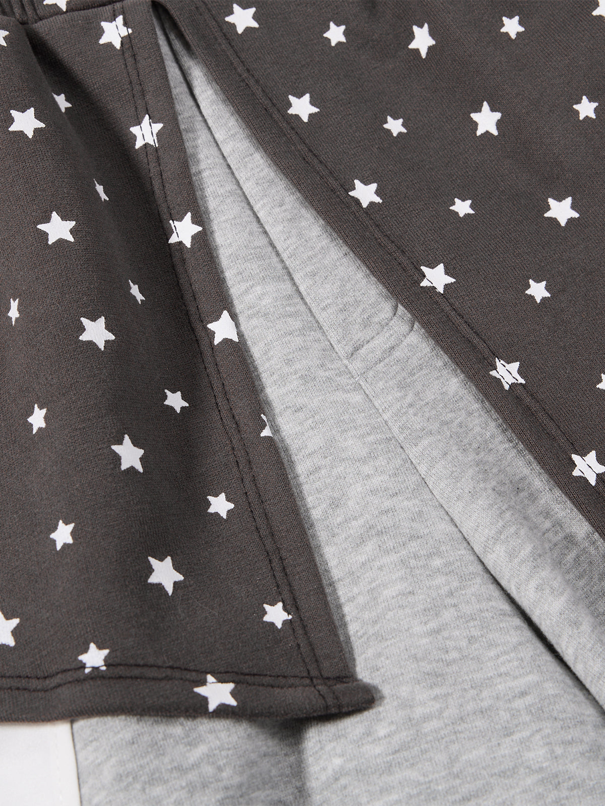 Star-Print Skirt-Overlay Baggy Sweatpants