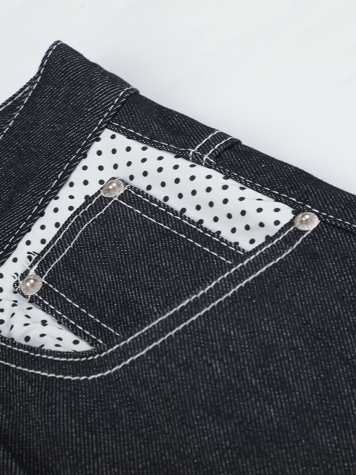 Polka-Dot Panelled Turn-Up Straight-Leg Jeans