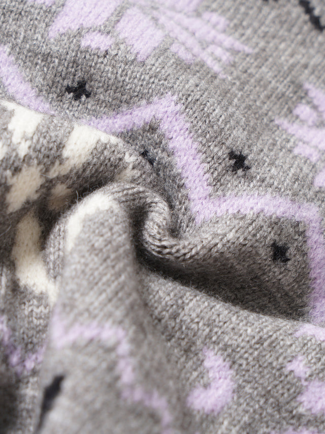 Cat & Snowflake Fair Isle Off-Shoulder Slim Knit Sweater