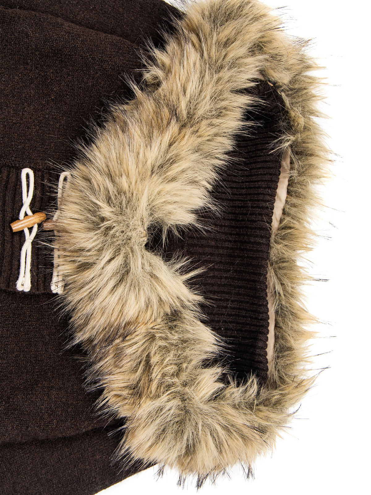 Faux-Fur-Trim Toggle Off-Shoulder Slim Knit Sweater