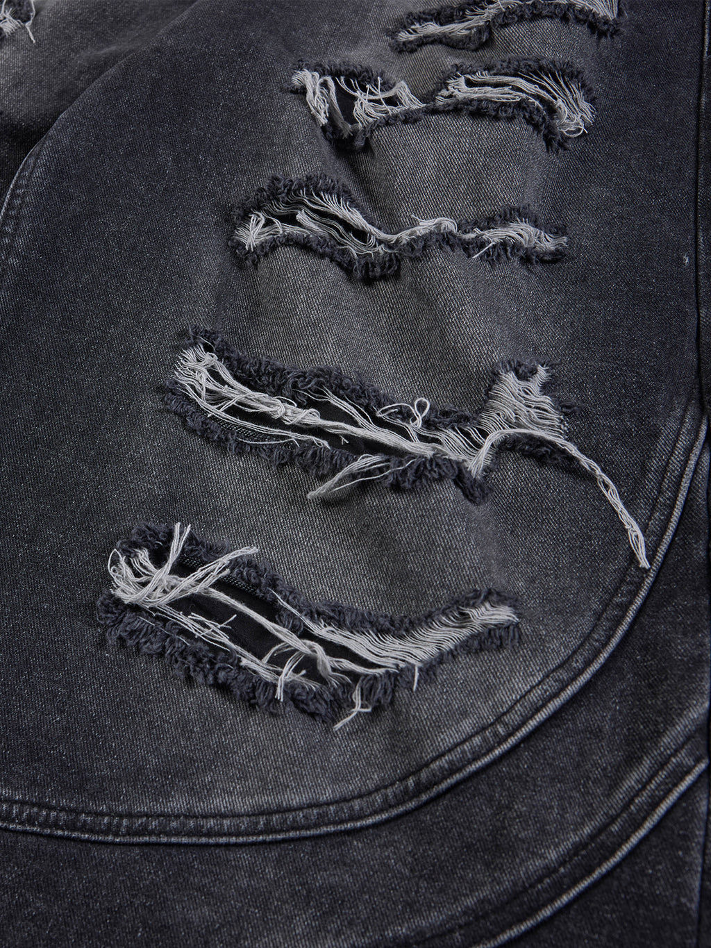 Distressed Cross-Embroidered Baggy Jeans
