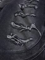Distressed Cross-Embroidered Baggy Jeans