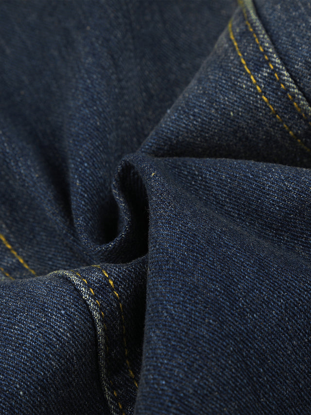 Buckled Eyelet-Belt Washed Boxy Denim Jacket