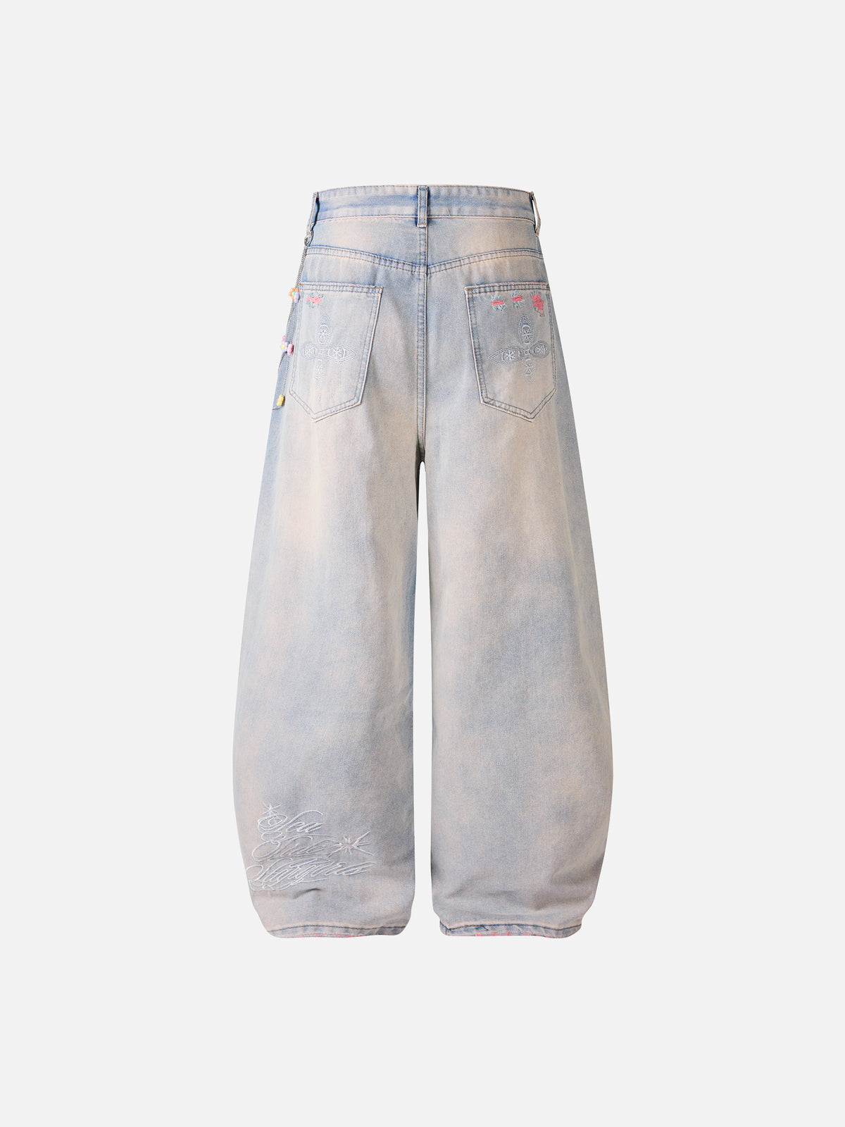 Pink Distressed Beaded Baggy Jeans