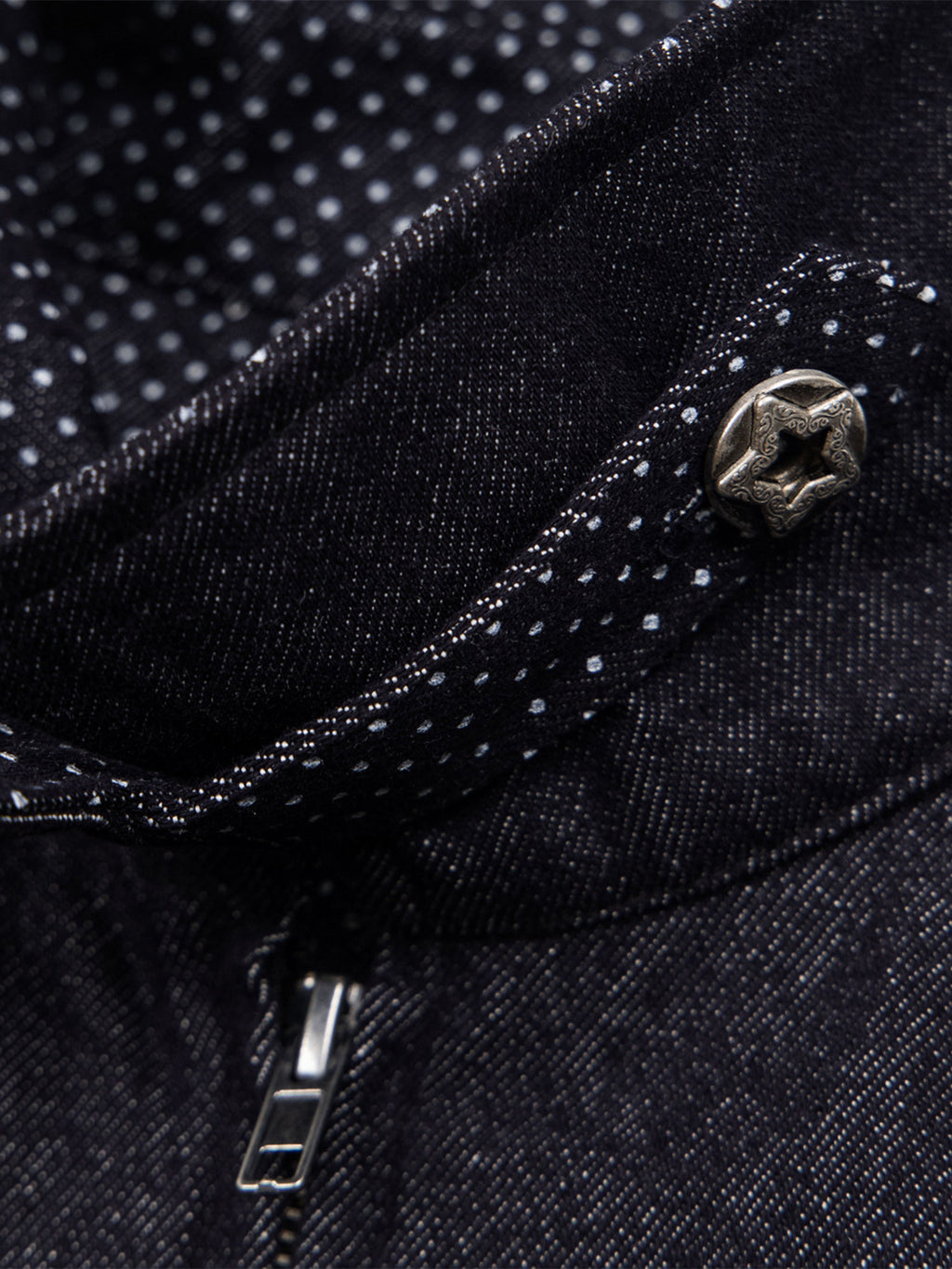 Polka-Dot Panelled Boxy Denim Jacket