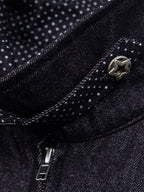 Polka-Dot Panelled Boxy Denim Jacket