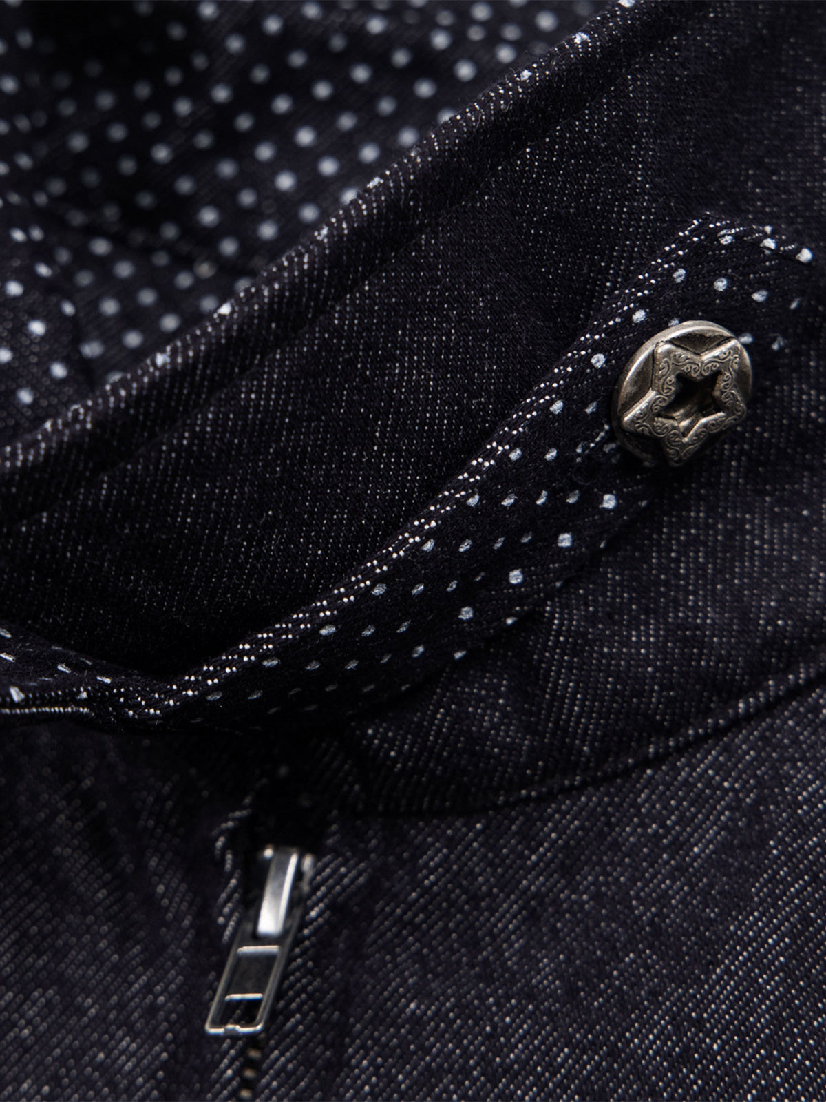 Polka-Dot Panelled Boxy Denim Jacket