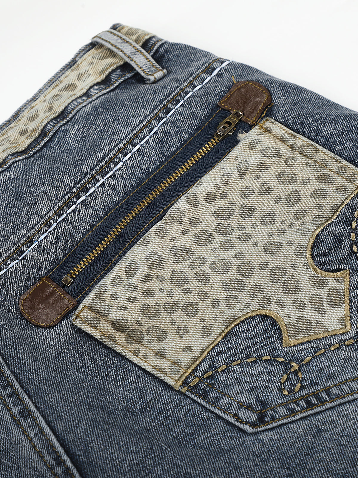 Leopard-Trim Straight-Leg Jeans