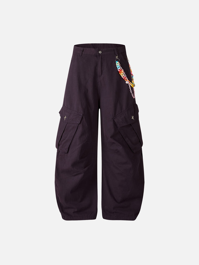 Chain-Detail Cargo Baggy Pants