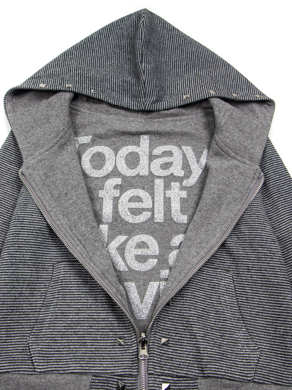 Reversible Striped Studded Slim Zip-Up Hoodie