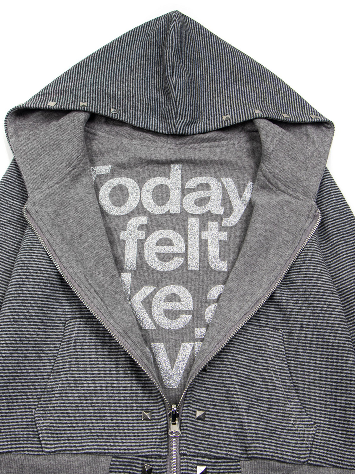 Reversible Striped Studded Slim Zip-Up Hoodie