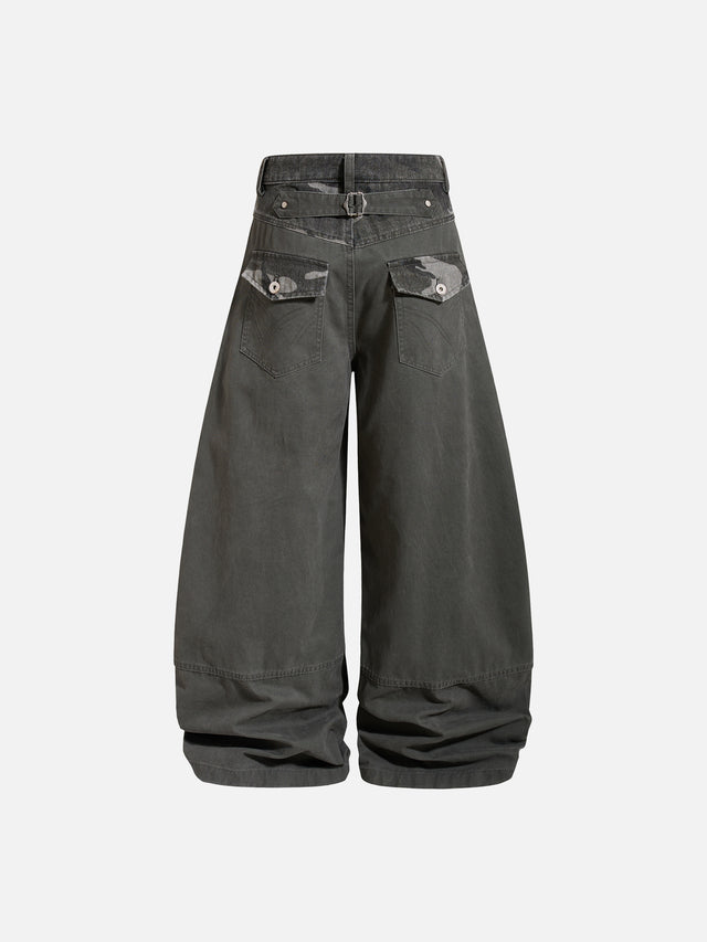 Camo-Paneled Cinch-Back Baggy Workwear Pants