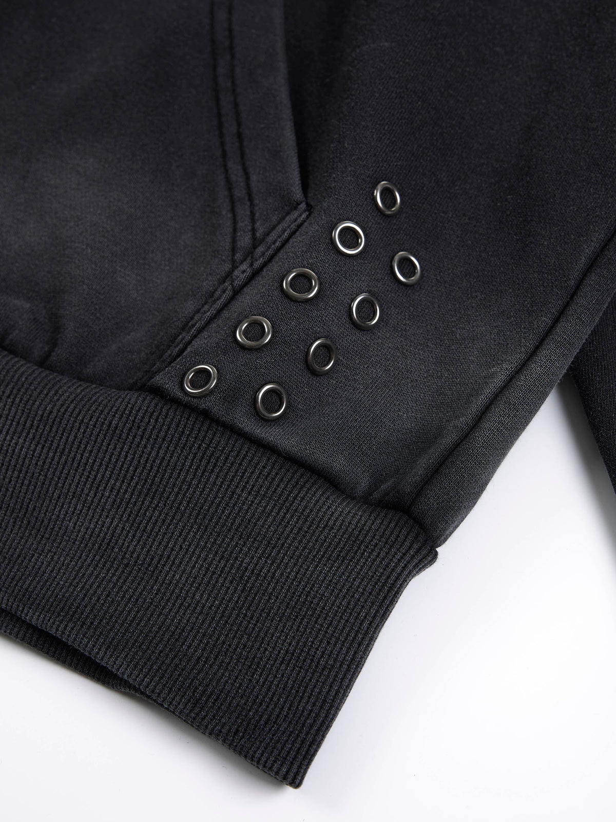 Eyelet Cross Studded Washed Boxy Zip Hoodie
