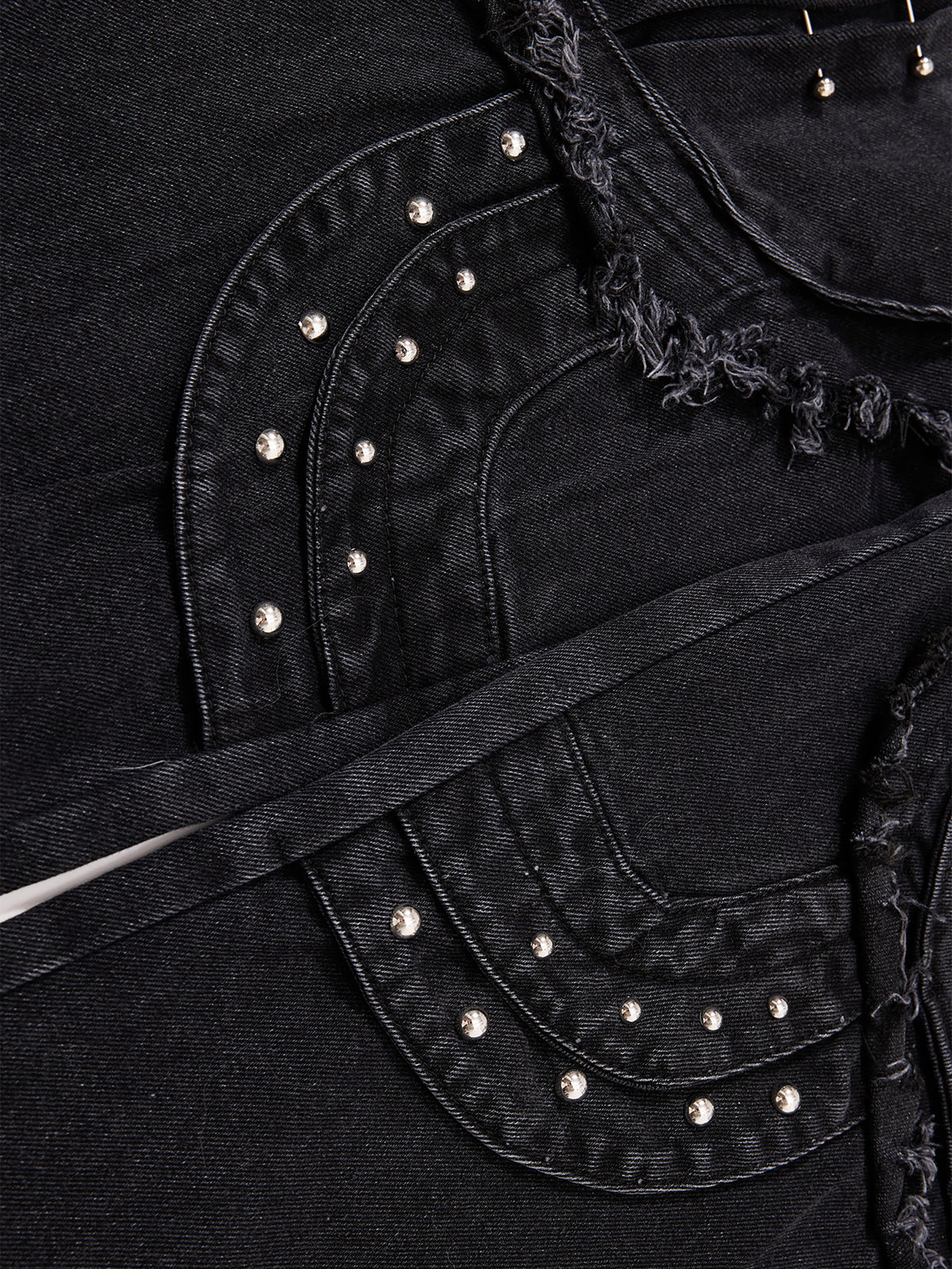 Studded Panel Washed Baggy Jeans