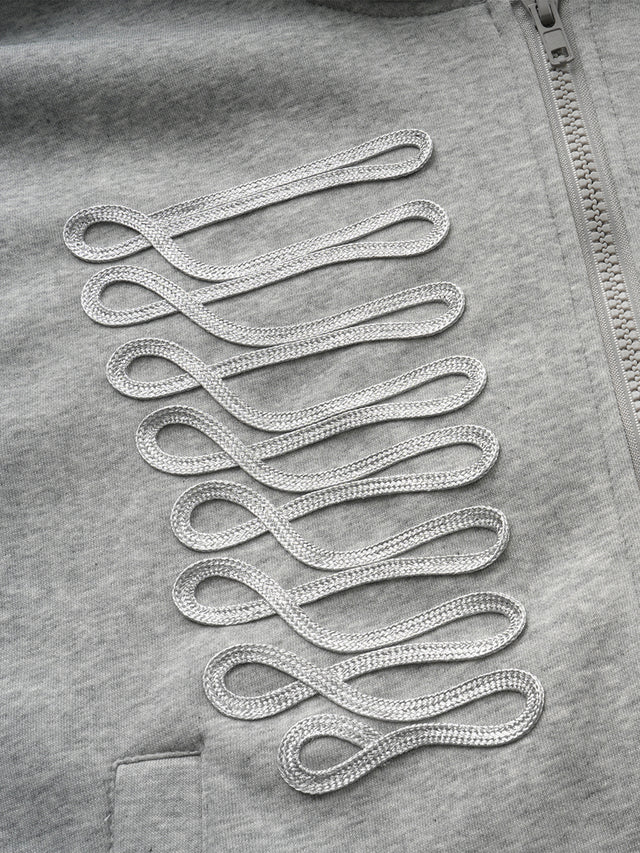 Military Frog-Braiding Epaulet Boxy Zip Hoodie