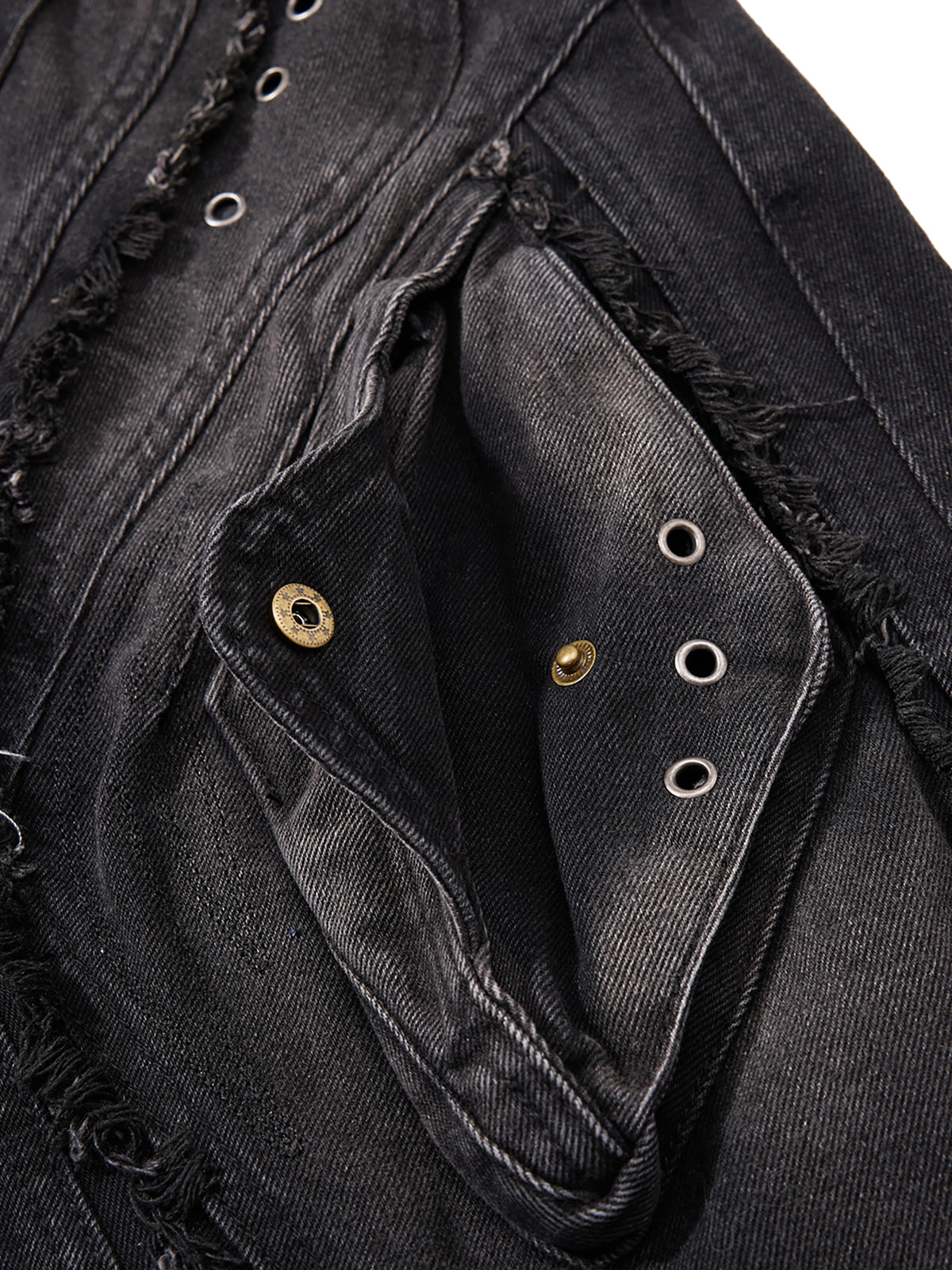 Deconstructed Raw-Edge Curved Flap-Pocket Super Baggy Jeans