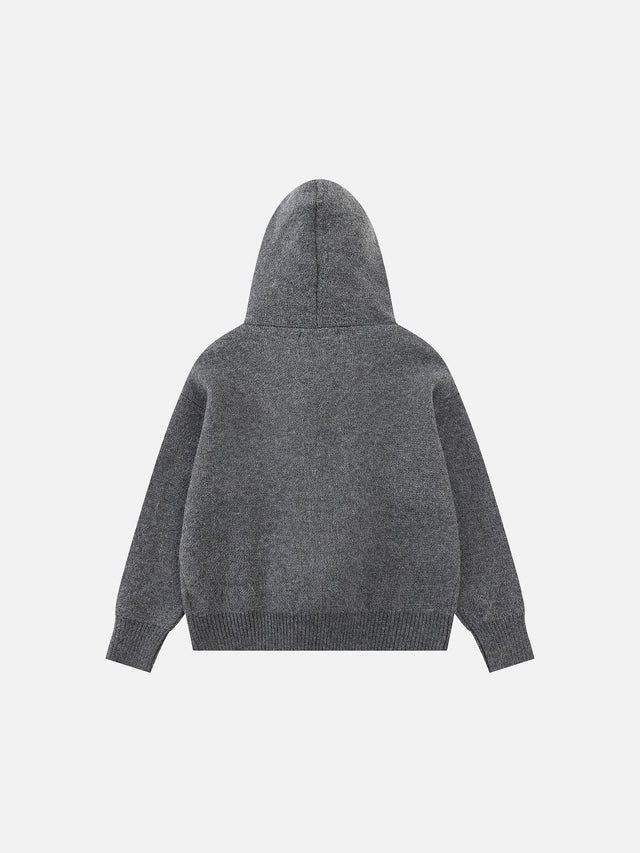 Faux-Fur-Trim Star-Jacquard Oversized Hooded Knit Cardigan