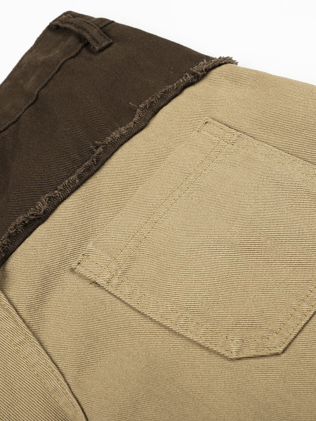 Two-Tone Raw-Edge Baggy Cargo Jeans