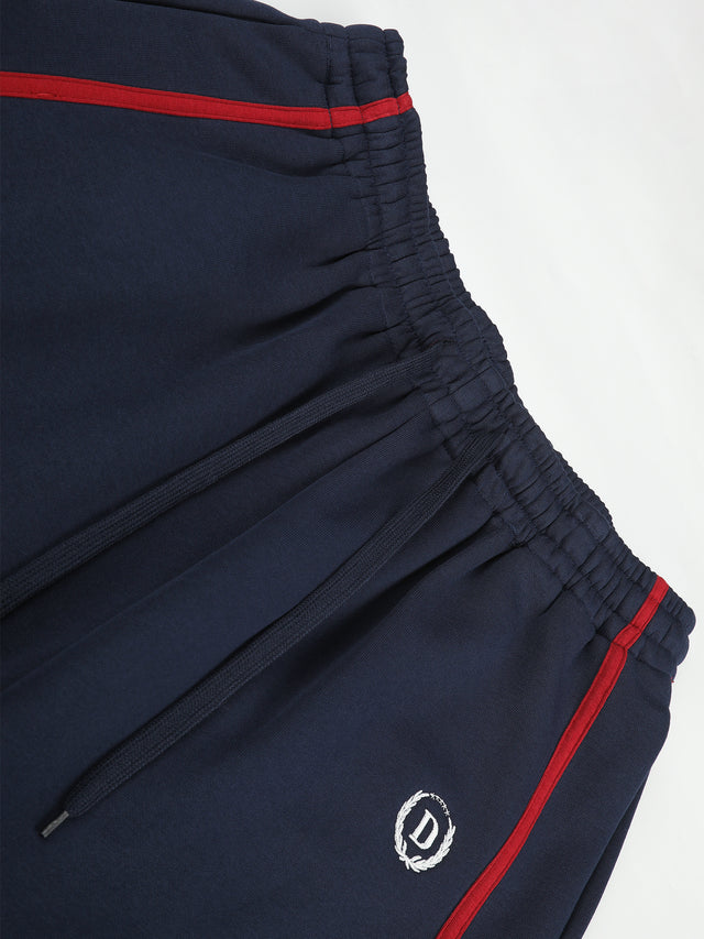 Contrast-Piped Curved-Seam Baggy Track Pants