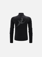 Rhinestone-Graphic Half-Zip Slim-Fit Mock-Neck Top