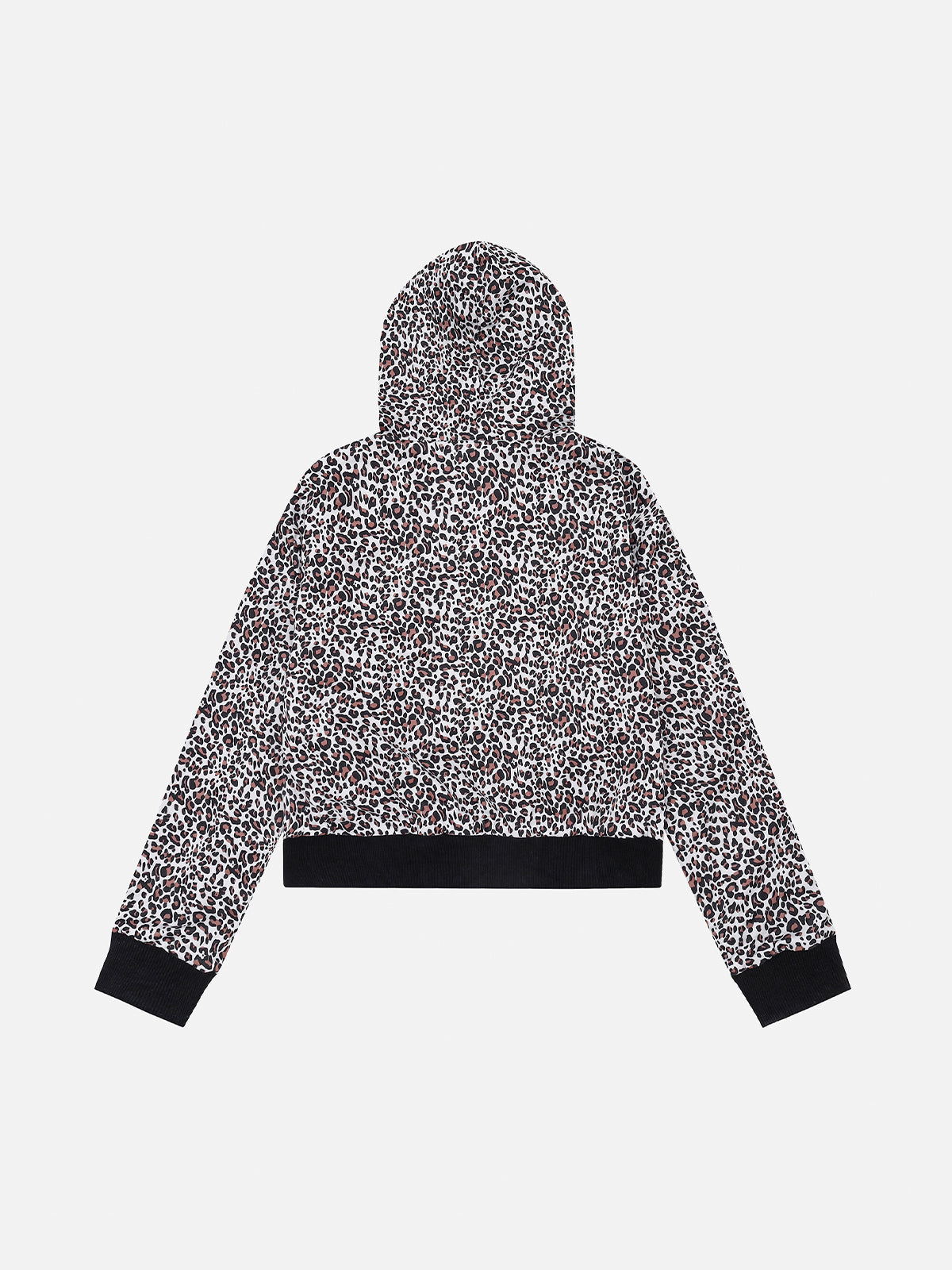 Leopard-Back Military-Button Reversible-Look Boxy Zip Hoodie
