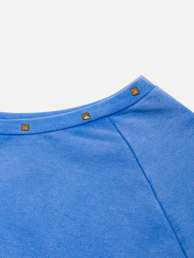 Studded Asymmetrical Off-Shoulder Cropped Long-Sleeve Sweatshirt