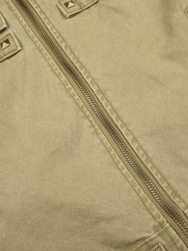 Studded-Trim Washed-Twill Cropped Jacket