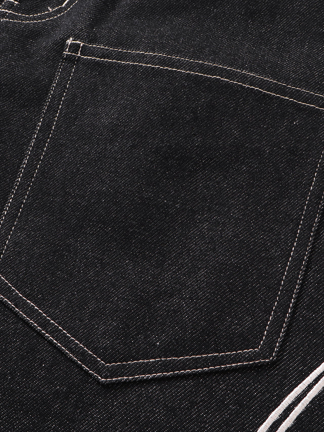 Tribal Embroidered Contrast-Stitch Baggy Barrel Jeans