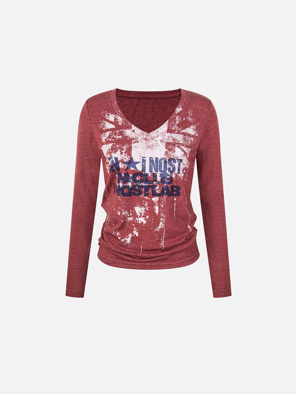 Vintage Graphic V-Neck Long-Sleeve Top